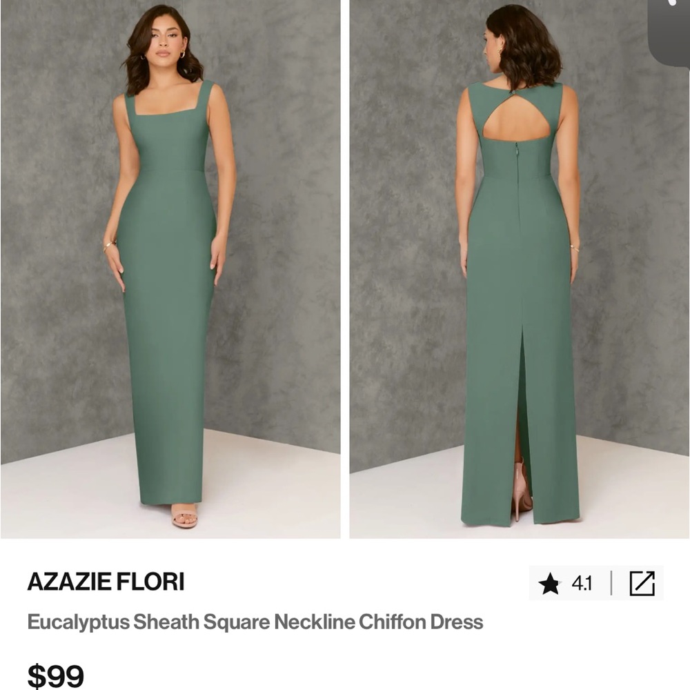 Azazie Green Sheath Maxi Dress Sleeveless Square Neck BRIDESMAID